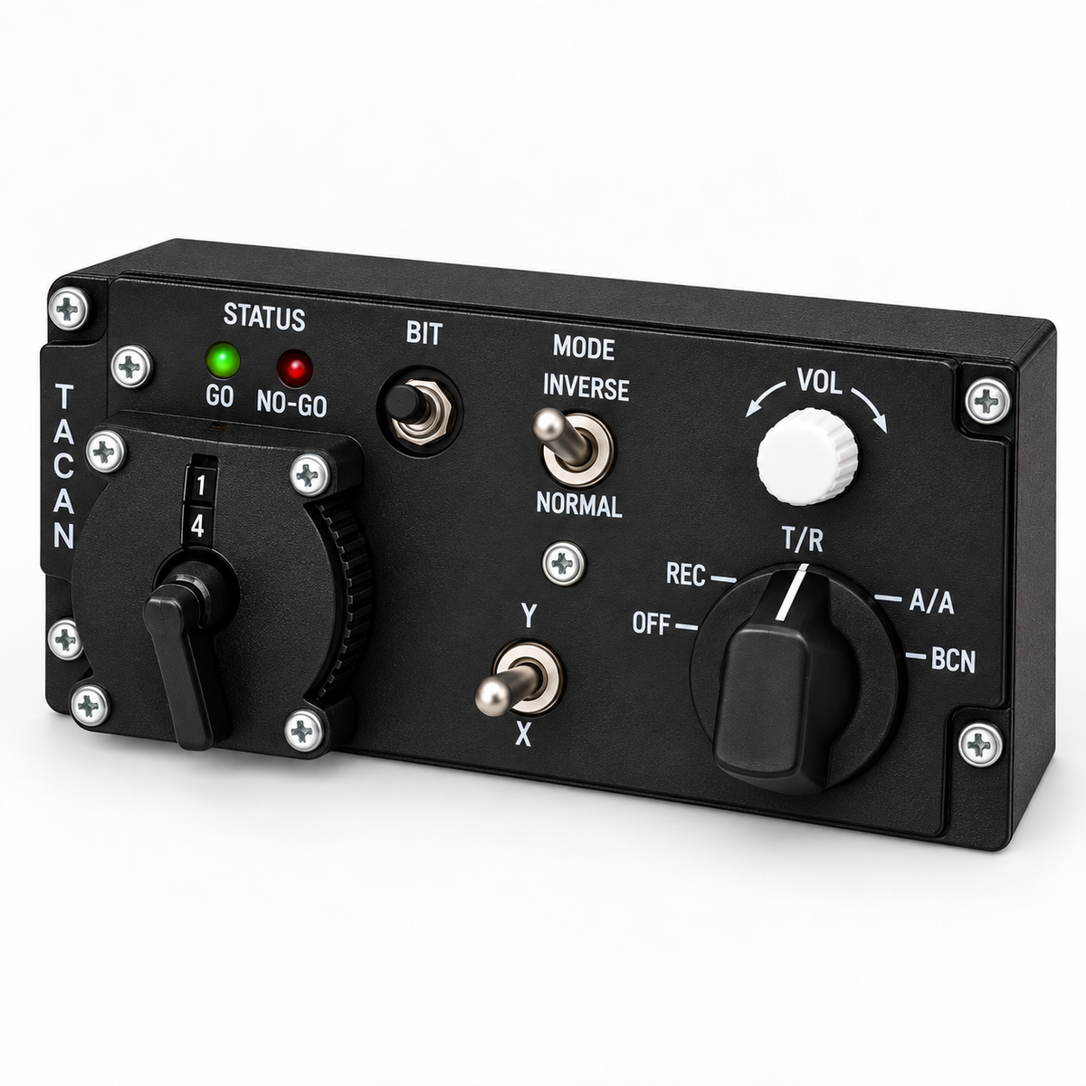 F-14 TACAN standalone panel clean product image with green GO LED